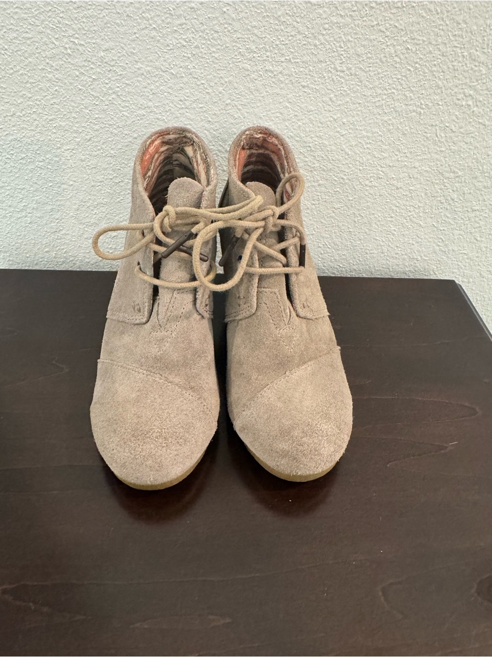 Toms Taupe Suede Lace-Up Heeled Ankle Boots